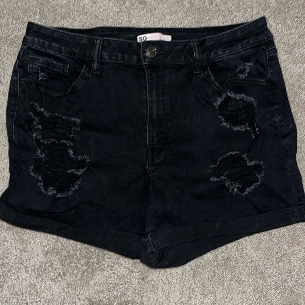 Juniors SO black, jean, distressed curvy shorts